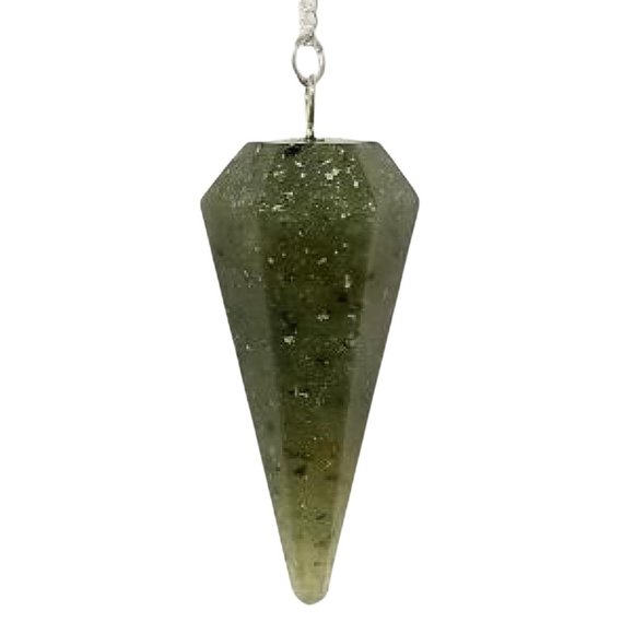 Other - Green Aventurine Pendulum with Chain, Faceted Natural Crystal Stone